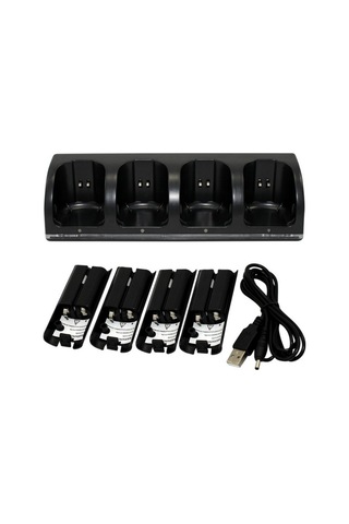 Yuntech01 Wii Kumanda Şarj Aleti 4'lü 2800mah Pil Seti Beyaz Mavi Işıklı Siyah G468/w Siyah