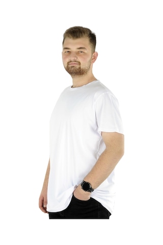 Mode Xl Büyük Beden Likralı T-Shirt Bisiklet Yaka 20149 Beyaz 001