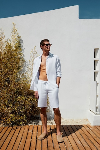 Grımelange Jens Erkek %100 Pamuk Müslin Kumaş Yanları Cepli Slim Fit Dar Kesim Beyaz Şort