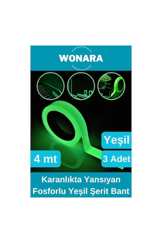 Premium Yapışkanlı Karanlıkta Yansıyan Işık Veren Fosforlu Fotolümen Yeşil Şerit Bant 4 Mt 3 Adet