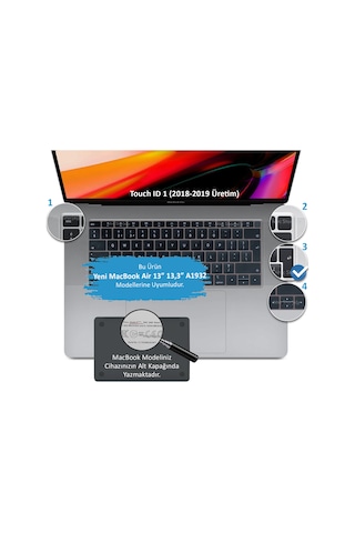 Laptop Macbook Air 13inç Klavye Koruyucu Uk-eu İngilizce Touchıd'li A1932 İle Uyumlu Açık Mavi