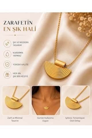 Gold Renk Yarım Ay Figürlü Kadın Kolye Minimal Zarif Kolye 044 - Sarı