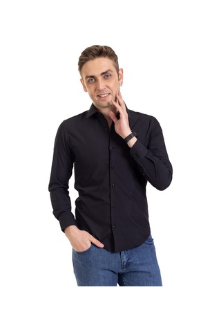 Erkek Slim Fit Dakron Yüksek Kalite Tam Kalıp Düğmeli Gömlek 2325 - M Siyah