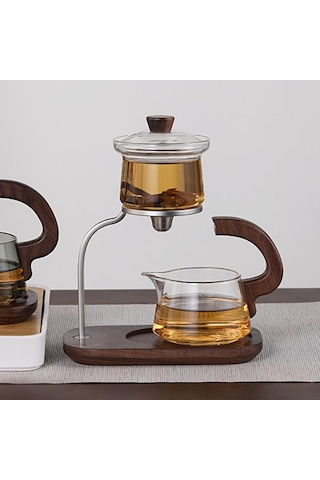 Morponi Akasya Detaylı Borosilikat Cam Manyetik Özellikli Japon Stili Lüks Bitki Çayı Demliği 250 Ml Şeffaf