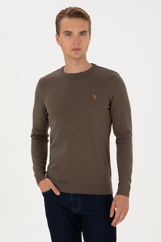 U.S. Polo Assn. Erkek Slim Fit Bisiklet Yaka Vizon Basic Kazak 50313713-VR052