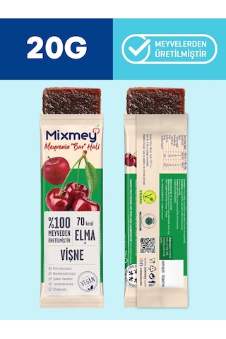 Mixmey Vişne Meyve Barı 24 Adet | Atıştırmalıklar – Vegan, Glutensiz, Koruyucusuz (20GR X 24 ADET)