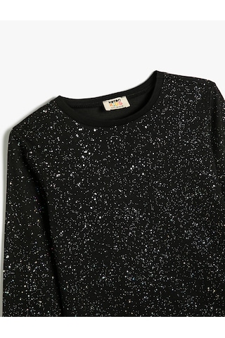 Koton Tişört Uzun Kollu Sim Detaylı Bisiklet Yaka Pamuklu Siyah 5wkg10018ak Siyah