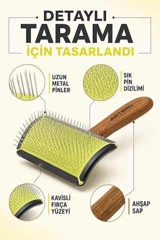 Artero Maya Kedi Köpek Uzun Ve Sık Pinli Tarama Ve Fön Fırçası Sarı Medium