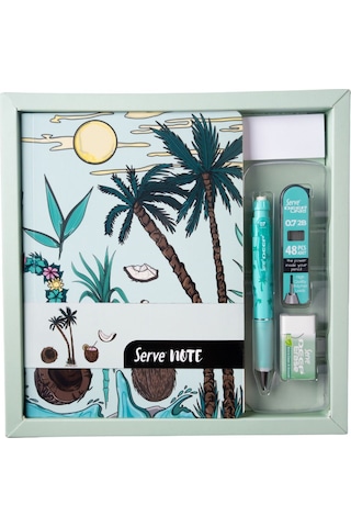 Serve Hediye Seti - Defter, Serve Deep Uclu Kalem, Silgi, Min Nane Yeşili