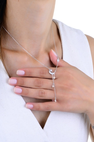 Gümüş Rodyumlu Zirkon Ve Sedef Taşlı Ay Işığı Yıldız Yağmuru Kolye Barcode Gümüş