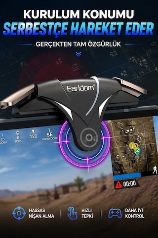 Exenar - Gri - Telefon Tetik Tuşu Oyun Tetiği Gamer Oyun Konsolu Pubg Vs Çeşitli Oyunlarla Uyum 2 Li Set