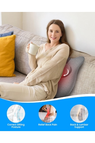 Comfıer Isılı Sırt Masaj Aleti, Shiatsu Masajlı Hafızalı Köpük Sırt Desteği Yastığı, Grafen Isılı Ergonomik Bel Desteği, Boyun Masaj Aleti, Kadın Erkek Hediyeleri
