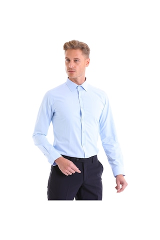 Hatemoğlu Slim Fit Pamuklu Uzun Kollu Erkek Gömlek Açık Mavi