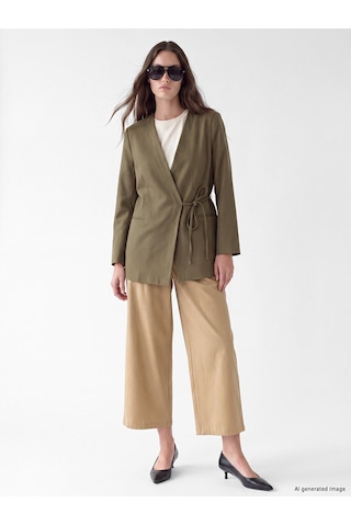 Lcw Modest Haki Kruvaze Yaka Bağlamalı Oversize Kadın Blazer Ceket