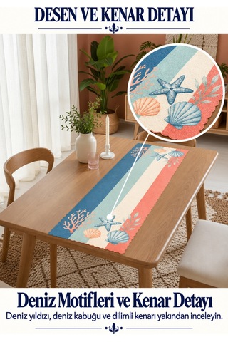 Vivanni Home Yıkanabilir Dikdörtgen Runner Günlük Kullanıma Uygun, Pratik Ve Uzun Ömürlü Deniz Model