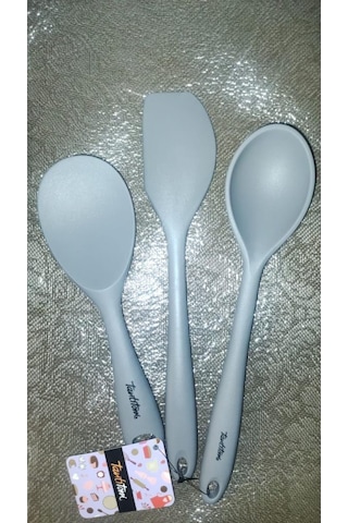 Tantitoni 3 Silikon Büyük Kaşık,pilav Ve Spatula Seti Gri Renk Gri
