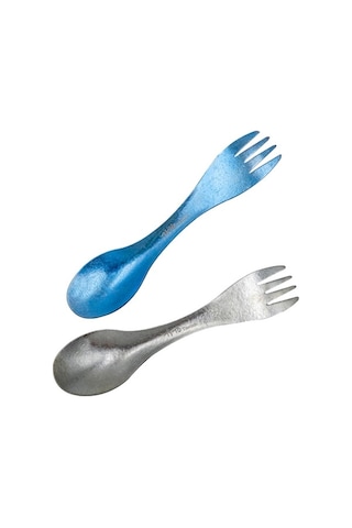 Fortunelane Çok Renkli Saf Titan Spork - 16.5 Cm, 16 G, Mavi Buz Kristal Desenli Çok Renkli