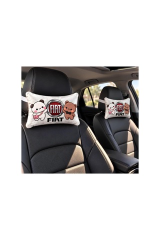 Bubblyo Fiat Temalı Dekoratif Oto Yastığı Sevimli Çift Tasarım Beyaz Beyaz