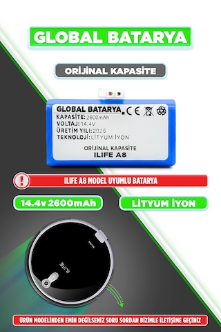 Ilıfe A8 Robot Süpürge Bataryası 2600mah Li-ion Pil