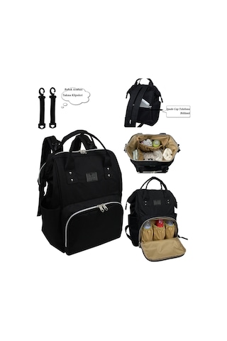 Bye Bye Paris Anne Bebek Bakım Sırt Çantası Siyah Çok Renkli