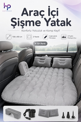 Araç İçi Şişme Araba Yatağı Kamp Seyahat Oto Arka Koltuk Yatağı Gri