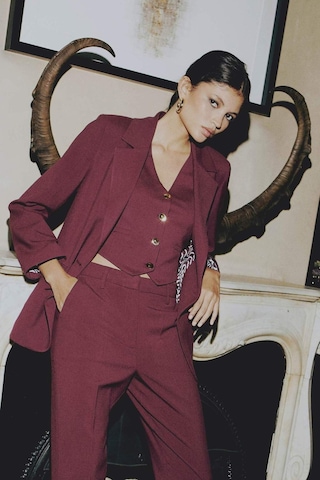Defacto Sorbe x DeFacto Regular Fit V Yaka Düğmeli Blazer Yelek D9928AX24AU Bordo