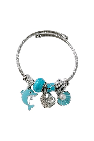 Kadın Çelik Charm Bileklik Bilezik Yunus Figürlü Mavi Çelik