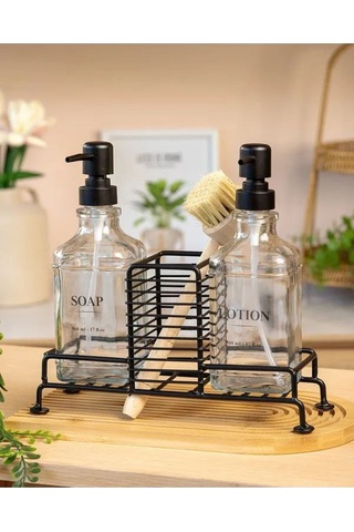 Morponi Metal Standlı 2 Li Cam Sabunluk Seti İkili Sabunluk Set Standlı Sabunluk Siyah Siyah