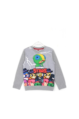 Brawl Stars Baskılı Erkek Çocuk Sweatshirt 5 - 14 Yaş Gri