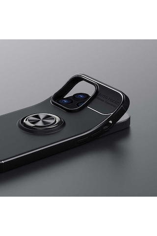 Samsung Galaxy Uyumlu M52 Kılıf Yüzüklü Sağlam Esnek Ringo Silikon Kapak Siyah