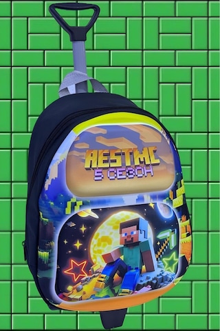 Tezzgelsin 2-6 Yaş Anaokulu Kreş Mine Craft 3d Renkli Eva Baskılı Çekçekli Tekerli Sırt Çantası Ve Okul Çantası Çok Renkli