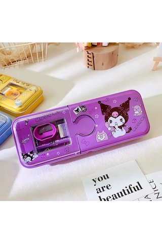 Kawaii Sanrio Kuromi Metal Kalem Kutusu Kırtasiye Seti Cinnamoroll Kuromi Kalemlik Hediye Seti Mor