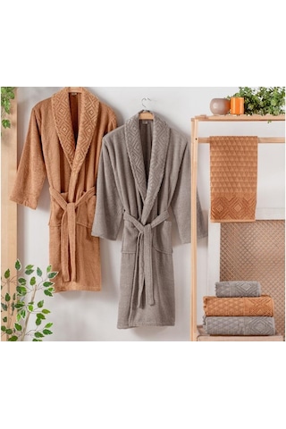 Schafer Home Rosinda Banyo Seti 6 Parça Bej/kiremit Bornoz Seti Bej - Kiremit
