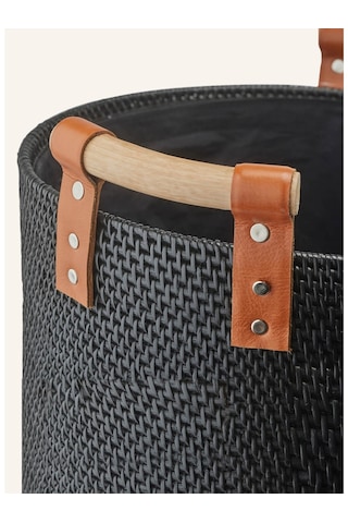 Aquanova Cıno Kirli Sepeti 58 L, Rattan, 60 Cm Yükseklik, Deri Saplı, Keten Torbalı Çamaşır Sepeti Siyah