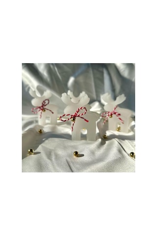 Dekoratif Hediyelik Geyik Mum Soywax Beyaz 3 Lü Yılbaşı Hediye Pine Tree Candle Gri