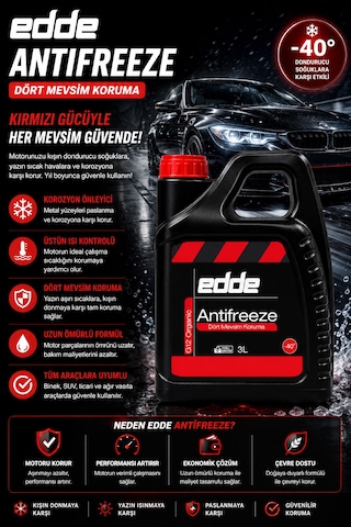 Edde Araba Araç Oto Antifriz Kırmızı 3l Dört Mevsim