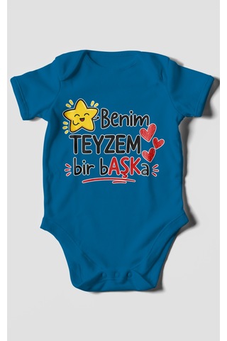 Morivokids Benim Teyzem Bir Başka Kısa Kollu Bebek Body %100 Pamuk Koyu Mavi
