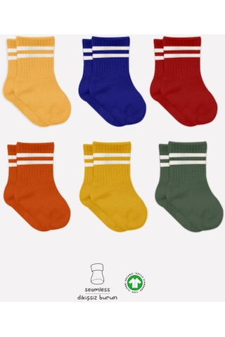 Bistyle 6'lı Penye Çemberli Soket Çorap Bs6003 Sarı 001