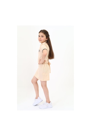 Toontoy Kids Toontoy Kız Çocuk Baskılı Elbise Bej