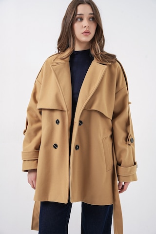 Bigdart Kadın Kuşaklı Oversize Kaşe Kaban 9157 - Hardal