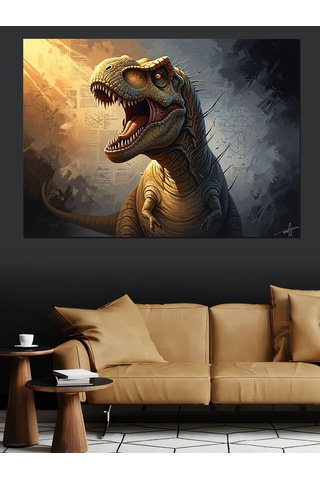 Ahşap Tablo Kükreyen Dinozor T-rex Portre Tablosu