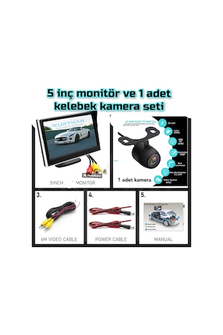 5 İnç Monitör Ve 1 Adet Kelebek Kamera Seti 12 Volt Kayıt Yapmaz