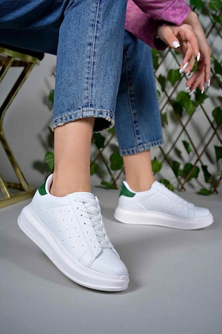 Medusa Kadın Beyaz-yeşil Kalın Yüksek Taban Hafif Günlük Sneaker Beyaz