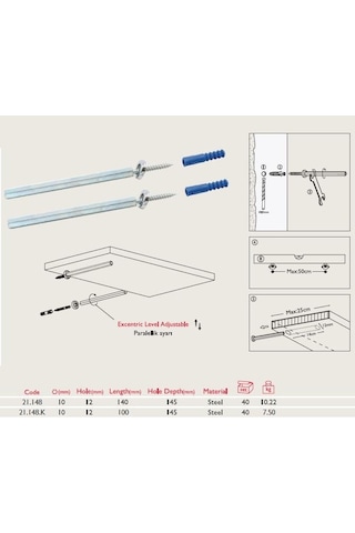 Gürçay Gizli Raf Bağlantı Çubuğu 10X100Mm 2 Adet