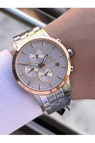 Raymond Nişan Ve Damatlara Özel Çelik Kordon 2 Yıl Garantili 5 Atm Erkek Kol Saati+bileklik Rmd.30 Rose Gold - Gümüş