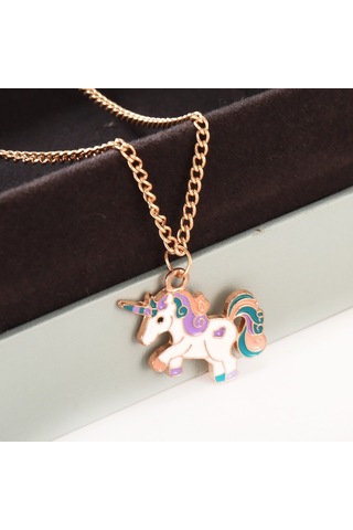 Chavin Unicorn Mineli Simli Çocuk Kolye Eh73 Beyaz