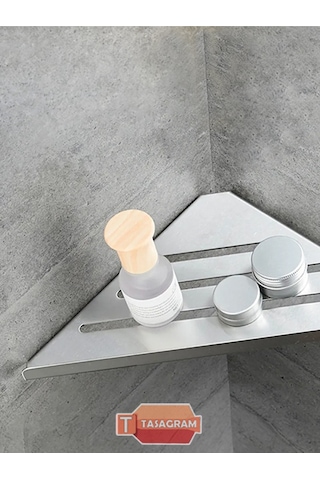 Banyo Rafları Köşe Depolama Rafı Paslanmaz Çelik Üçgen Havlu Sakl Gri