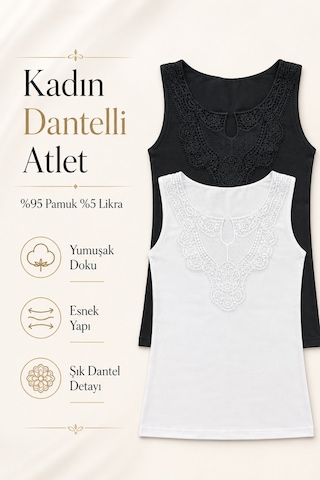 Nicoletta Kadın Atlet Dantelli Geniş Askılı 2'li Paket Siyah-beyaz Siyah - Beyaz