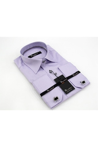 Lila Micro Kumaş Kol Düğmeli Slim Fit Düz Renk Gömlek // 201-3 Lila