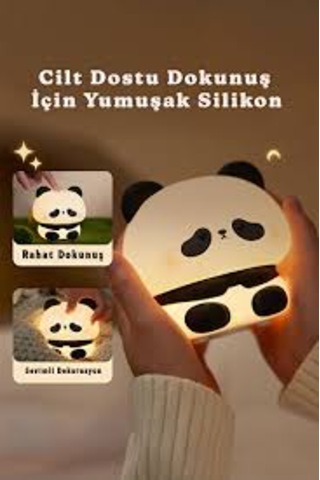 Panda Silikon Gece Lambası Usb Şarjlı Yumuşak Dokulu Rgb Led Çocuk Odası Gece Işığı Siyah Beyaz
